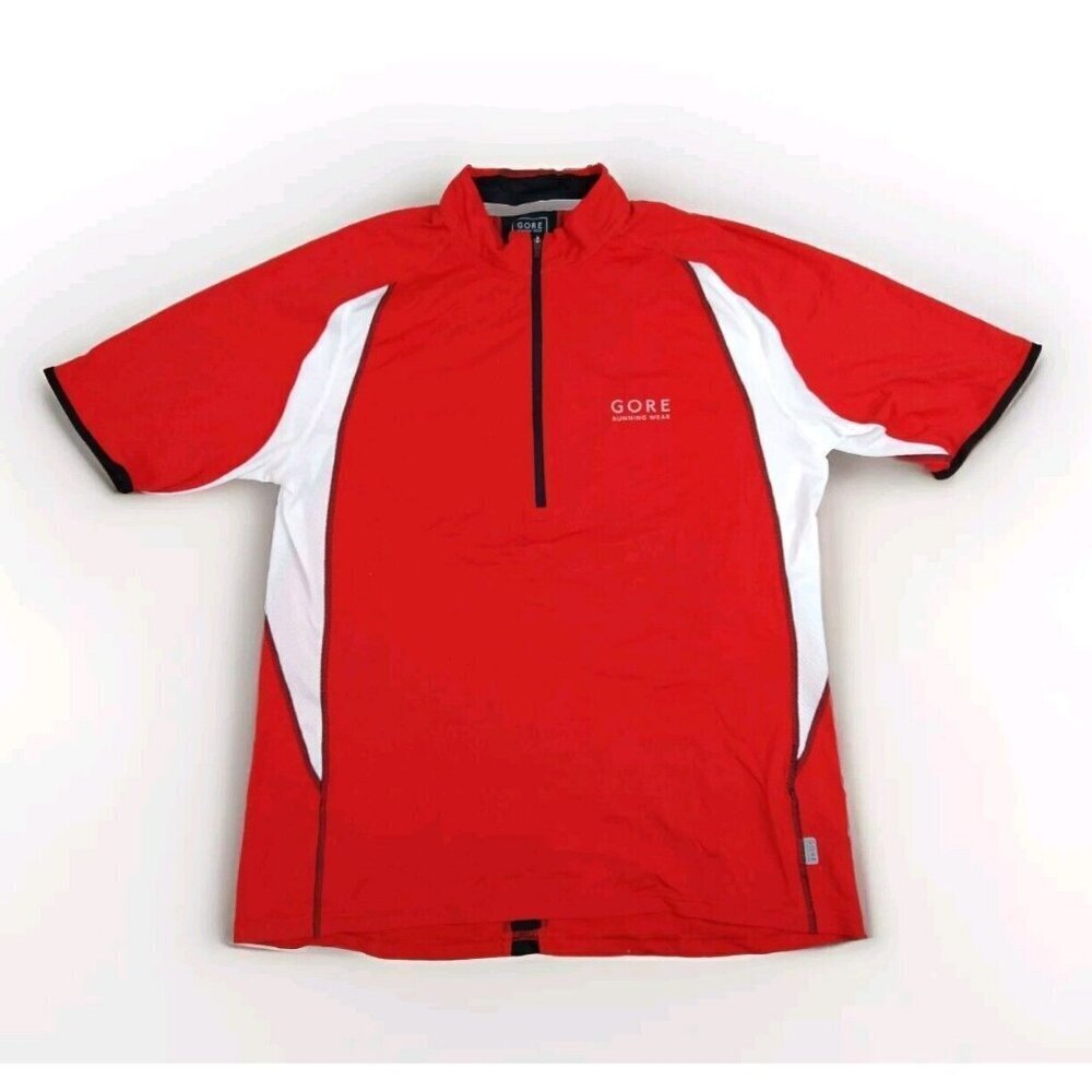 GORE Running Wear Shirt Mens Large Red Black 1/4‎ Zip Athletic Train Outdoor